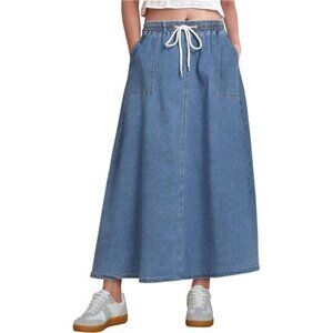 Denim Skirts Trendy A Line with Pockets Blue